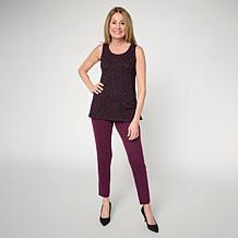 Nina Leonard 3-piece Textured Knit Cardigan, Tank & Pant Set