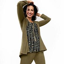 Nina Leonard 3-piece Textured Knit Cardigan, Tank & Pant Set