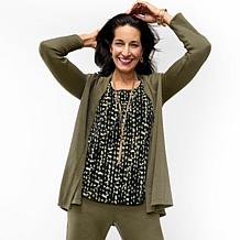 Nina Leonard 3-piece Textured Knit Cardigan, Tank & Pant Set