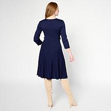 Nina Leonard 3/4-Sleeve Fit-and-Flare Sweater Dress