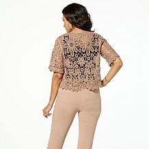 Nina Leonard Button Front Crochet Bolero