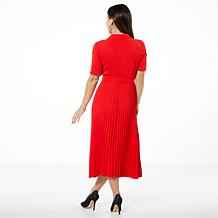 Nina Leonard Collared Shirt Dress with Pleated Skirt