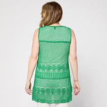 Nina Leonard Crochet Tie-Front Cardigan Vest