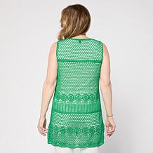 Nina Leonard Crochet Tie-Front Cardigan Vest
