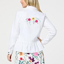 Nina Leonard Denim Twill Flounce Jacket