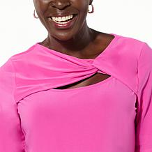 Nina Leonard Elbow Sleeve Peek-a-Boo Top