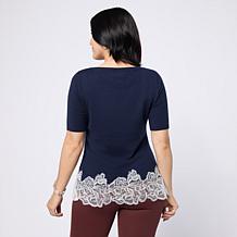 Nina Leonard Elbow-Sleeve Scoop-Neck Sweater