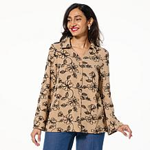 Nina Leonard Embroidered Button Front Blouse