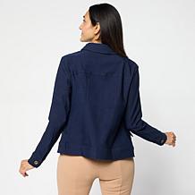 Nina Leonard Embroidered Button-Front Collared Jacket