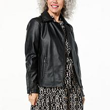 Nina Leonard Faux Leather Moto Jacket