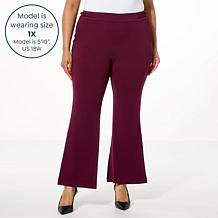 Nina Leonard Flared-Leg Pant with Buckle Detail