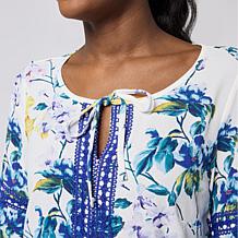 Nina Leonard Floral Printed Textured Wave Blouse