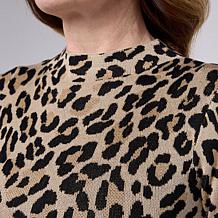 Nina Leonard Jacquard Long-Sleeve Mock-Neck Sheath Dress