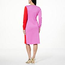 Nina Leonard Long-Sleeve Colorblock Wrap Dress