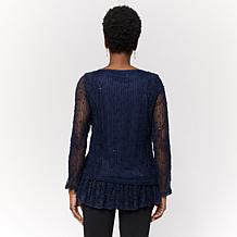 Nina Leonard Long-Sleeve Mixed-Media Blousese