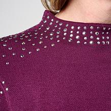 Nina Leonard Long Sleeve Mock Neck Fit and Flare Sweater Dress