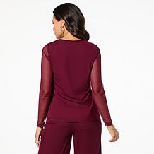 Nina Leonard Long Sleeve Power Mesh Top