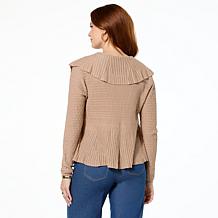 Nina Leonard Long Sleeve Ruffle Front Knit Cardigan