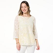 Nina Leonard 3/4 Sleeve Lace Trimmed Chiffon Tunic | HSN