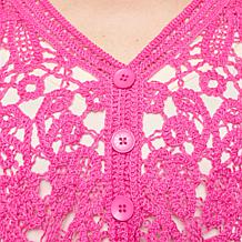 Nina Leonard Open Crochet Elbow-Sleeve Bolero Top