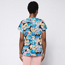 Nina Leonard Printed Button-Front Tie Waist Top