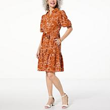 Nina Leonard Printed Textured Wave Button Front Dress