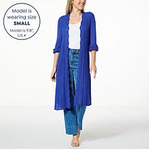 Nina Leonard Roll Tab Sleeve Ribbed Sweater Cardigan