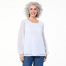 Nina Leonard Scoopneck Balloon Sleeve Knit Top