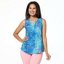 Nina Leonard Sleeveless Burnout Top with Curved Hem