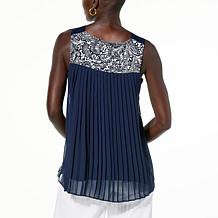 Nina Leonard Sleeveless Pleated-Back Top