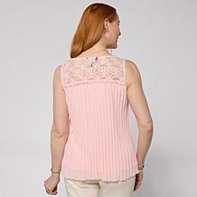 Nina Leonard Sleeveless Pleated Chiffon Top