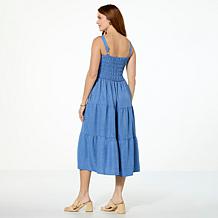 Nina Leonard Sleeveless Smocked Midi Dress