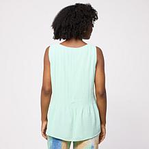 Nina Leonard Sleeveless Textured Wave Flare Hem Top