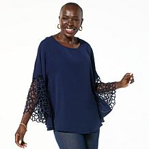 Nina Leonard Textured Wave Batwing Sleeve Top