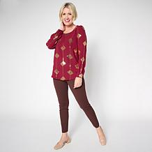 Nina Leonard Textured Wave Sequined Balloon Sleeve Top