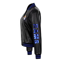 Officially Licensed NFL Sequin Logo Faux Leather Bomber Jacket