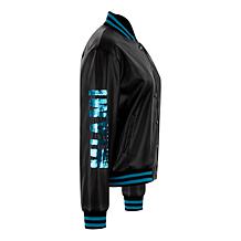 Officially Licensed NFL Sequin Logo Faux Leather Bomber Jacket