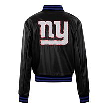 Officially Licensed NFL Sequin Logo Faux Leather Bomber Jacket