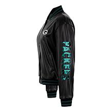 Officially Licensed NFL Sequin Logo Faux Leather Bomber Jacket