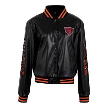 Officially Licensed NFL Sequin Logo Faux Leather Bomber Jacket