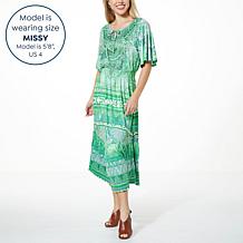 One World Printed Jersey Knit Flutter-Sleeve Maxi Dress