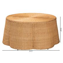 Palm Coffee Table with Woven Rattan and Metal Frame, 39.75" W