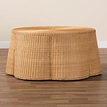 Palm Coffee Table with Woven Rattan and Metal Frame, 39.75" W