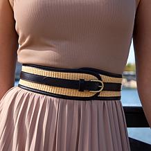 Patricia Nash Aude Woven Straw and Leather Belt