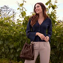 Patricia Nash Riano Croco-Embossed Leather Drawstring Bucket Bag