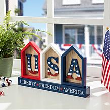 Patriotic Americana Wooden House-Shaped Table Decor