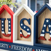 Patriotic Americana Wooden House-Shaped Table Decor