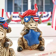Patriotic/Americana 2-pack Resin Highland Cow Table Décor