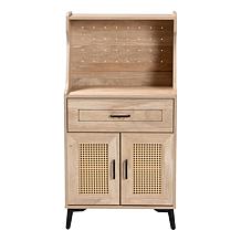Pavone Mid-Century Kitchen Cabinet with Rattan Accents