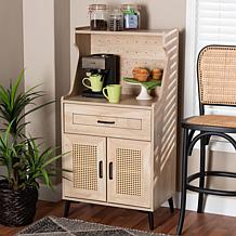 Pavone Mid-Century Kitchen Cabinet with Rattan Accents
